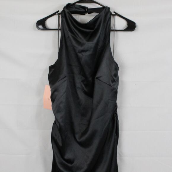 BHLDN Dress XL Holly Halter Stretch Satin Midi Black Slip Formal Party Wedding - Picture 6 of 14
